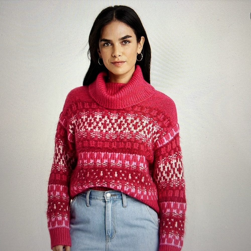 NWT Universal Thread Hot Pink Fair Isle Turtleneck Sweater Size XS